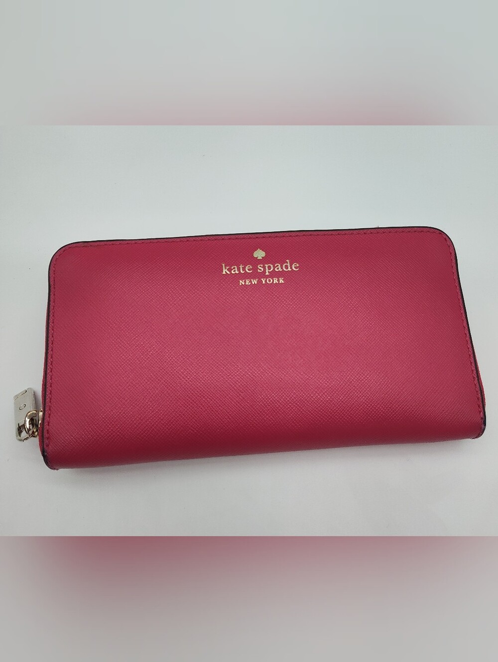KATE SPADE Pink Saffiano Leather Zip Around Continental Wallet Gold Hardware